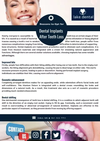 Reason To Opt For Dental Implants After Teeth Loss