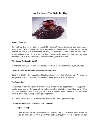 How To Choose A Right Tea Bag