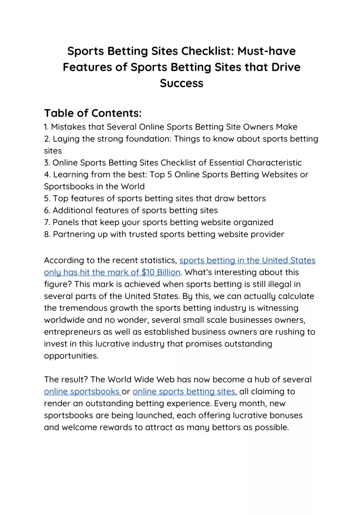 sports betting sites checklist must have features