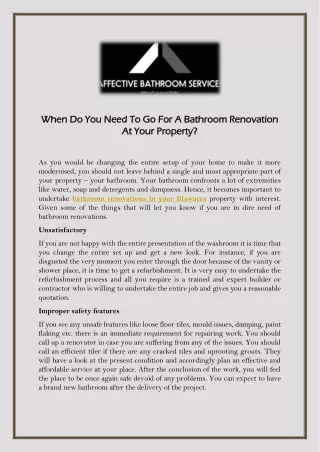 When Do You Need To Go For A Bathroom Renovation At Your Property?