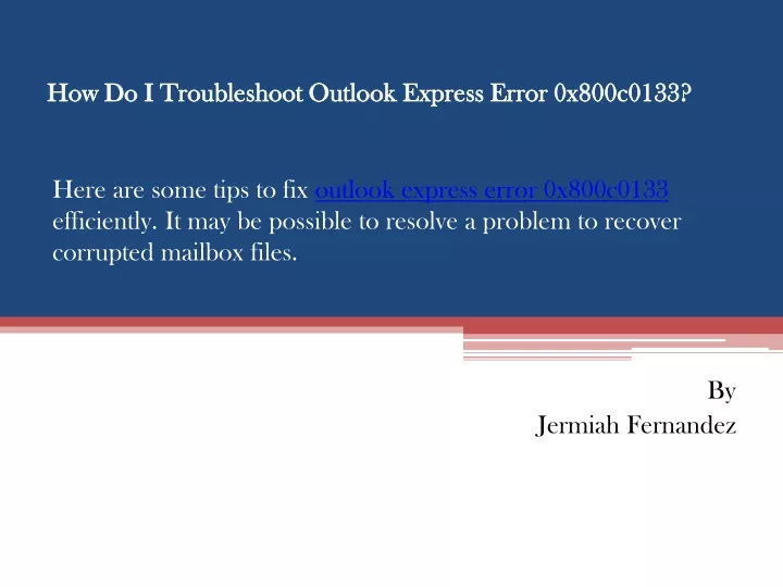 how do i troubleshoot outlook express error 0x800c0133