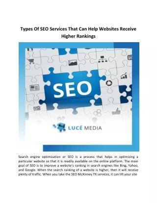 Types Of SEO Services That Can Help Websites Receive Higher Rankings