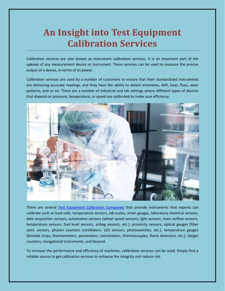 an insight into test equipment calibration
