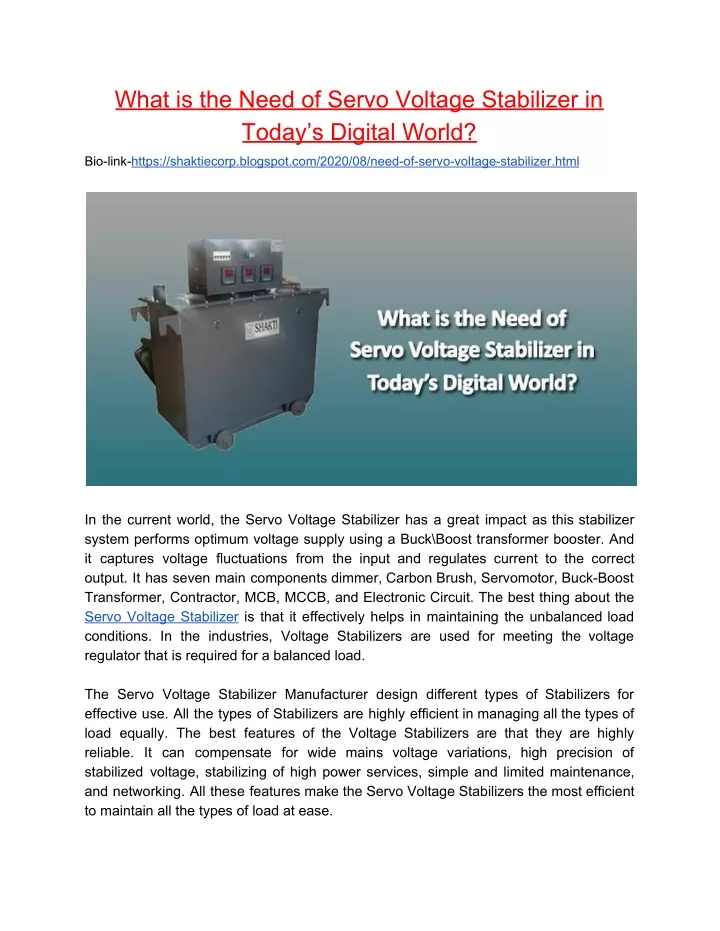 what is the need of servo voltage stabilizer