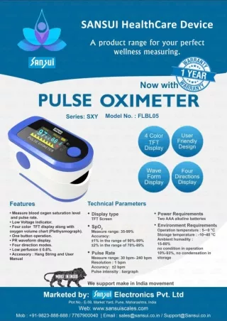 Sansui Digital Fingertip Pulse Oximeter with Visual Alarm (Made in India)