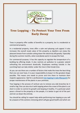 tree lopping to protect your tree from early decay
