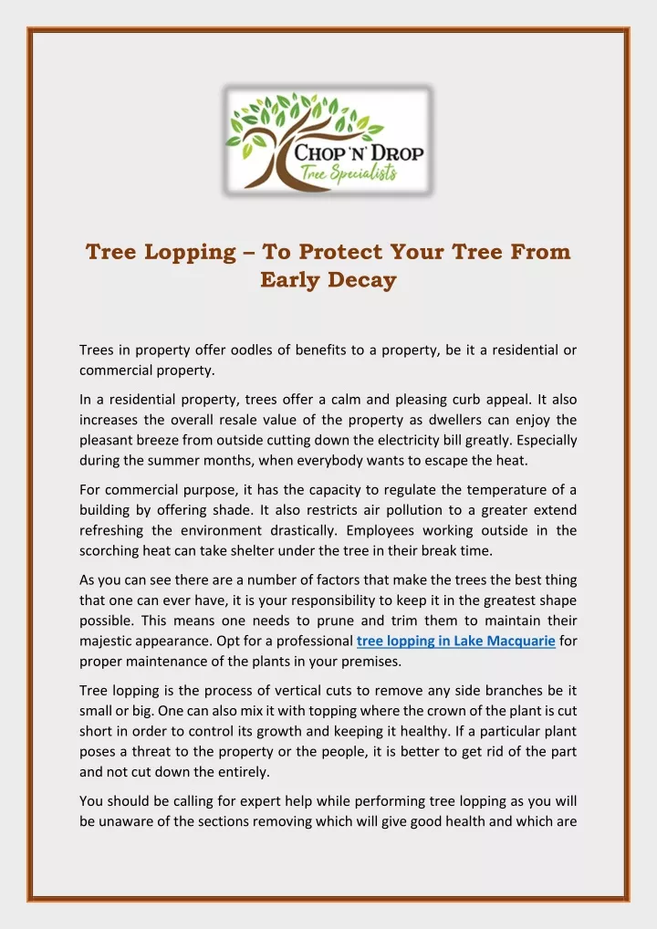 tree lopping to protect your tree from early decay