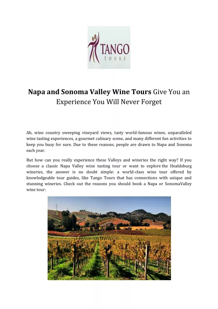 napa and sonoma valley wine tours give