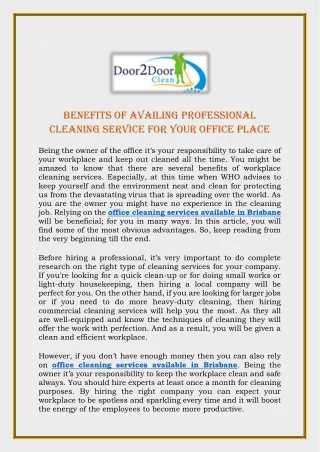 Benefits Of Availing Professional Cleaning Service For Your Office Place
