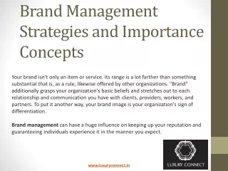 Brand Management Strategies and Importance Concepts