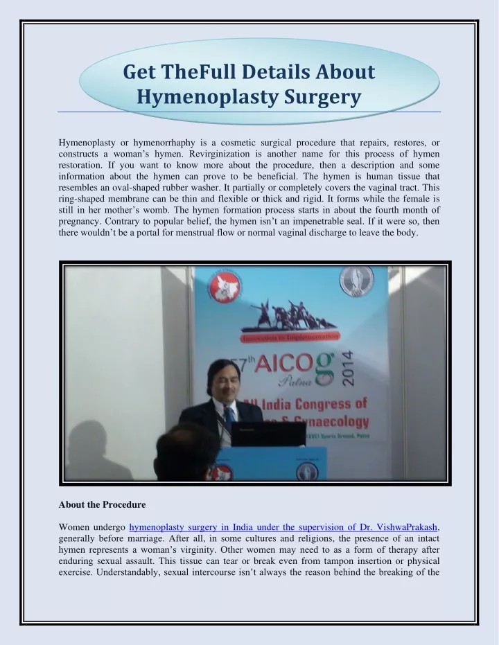 get thefull details about hymenoplasty surgery