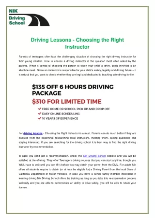 Driving Lessons - Choosing the Right Instructor