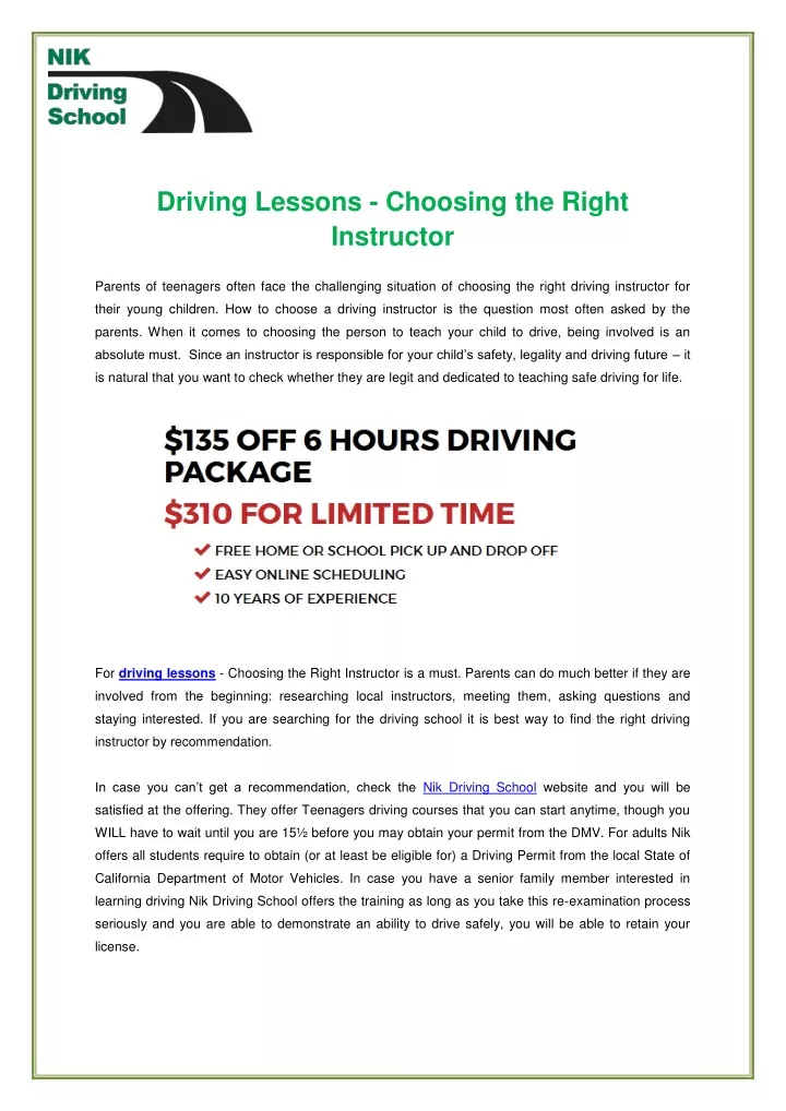 driving lessons choosing the right instructor