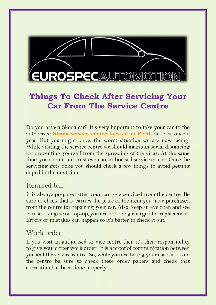 things to check after servicing your car from