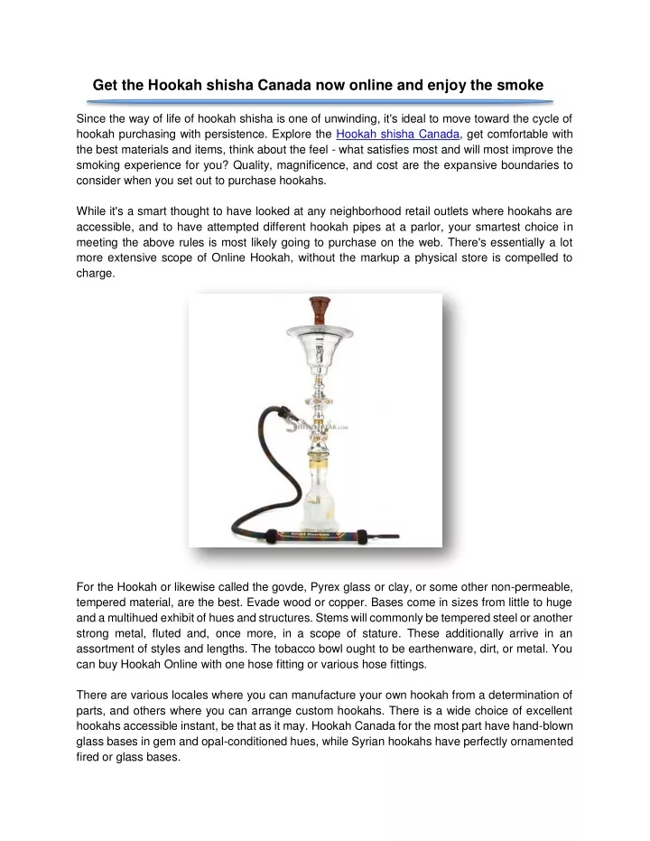 get the hookah shisha canada now online and enjoy