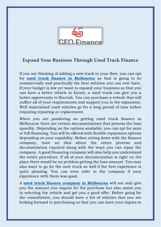 Expand Your Business Through Used Truck Finance
