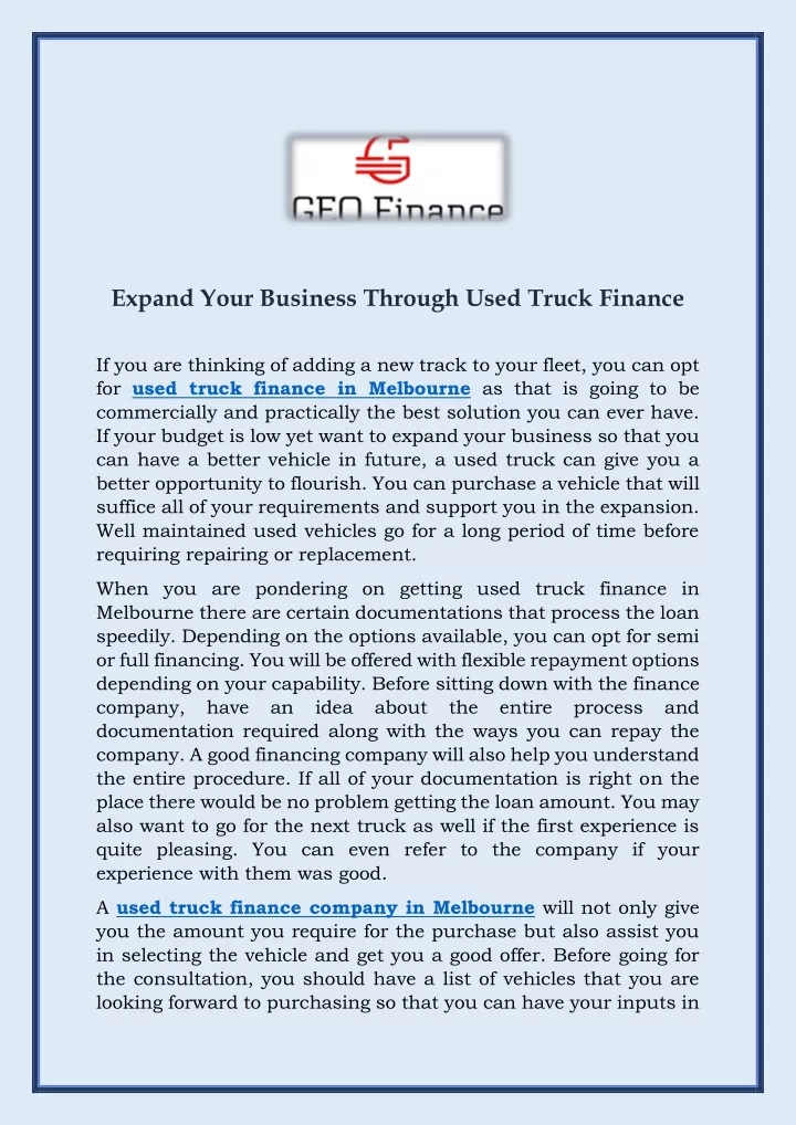 expand your business through used truck finance