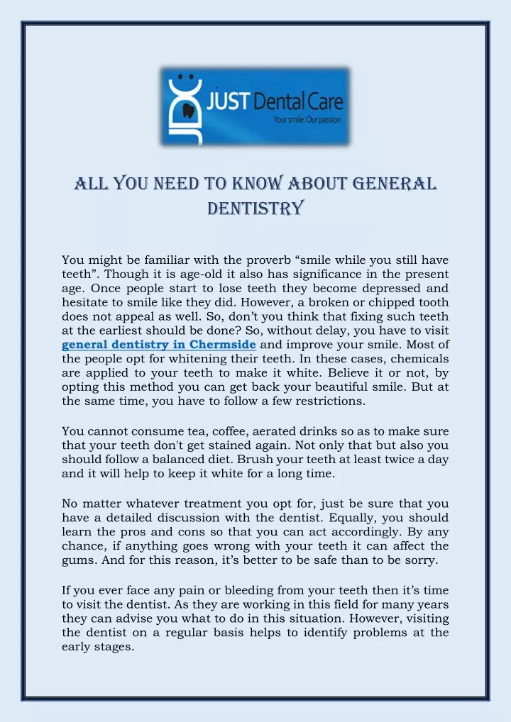 all you need to know about general dentistry