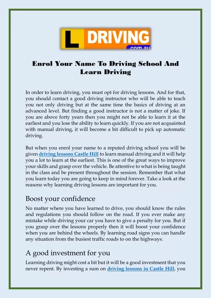 enrol your name to driving school and learn