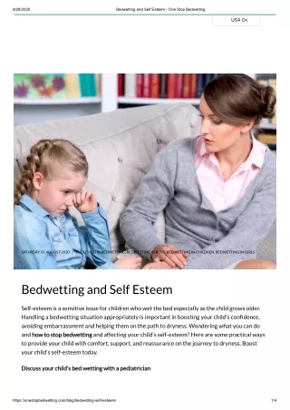 Bedwetting and Self Esteem - One Stop Bedwetting