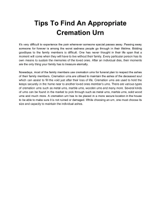 Tips To Find An Appropriate Cremation Urn