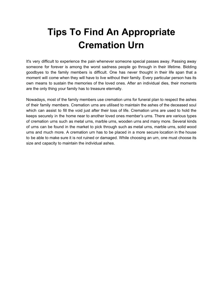 tips to find an appropriate cremation urn