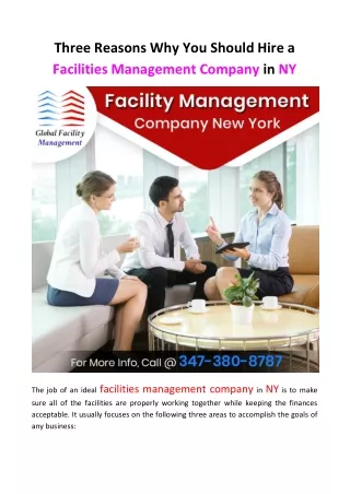 Three Reasons Why You Should Hire a Facilities Management Company in NY
