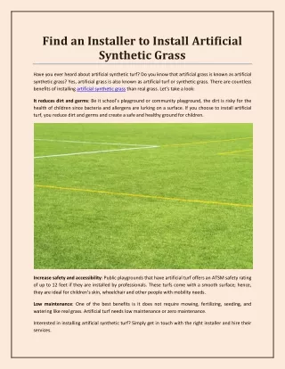 find an installer to install artificial synthetic