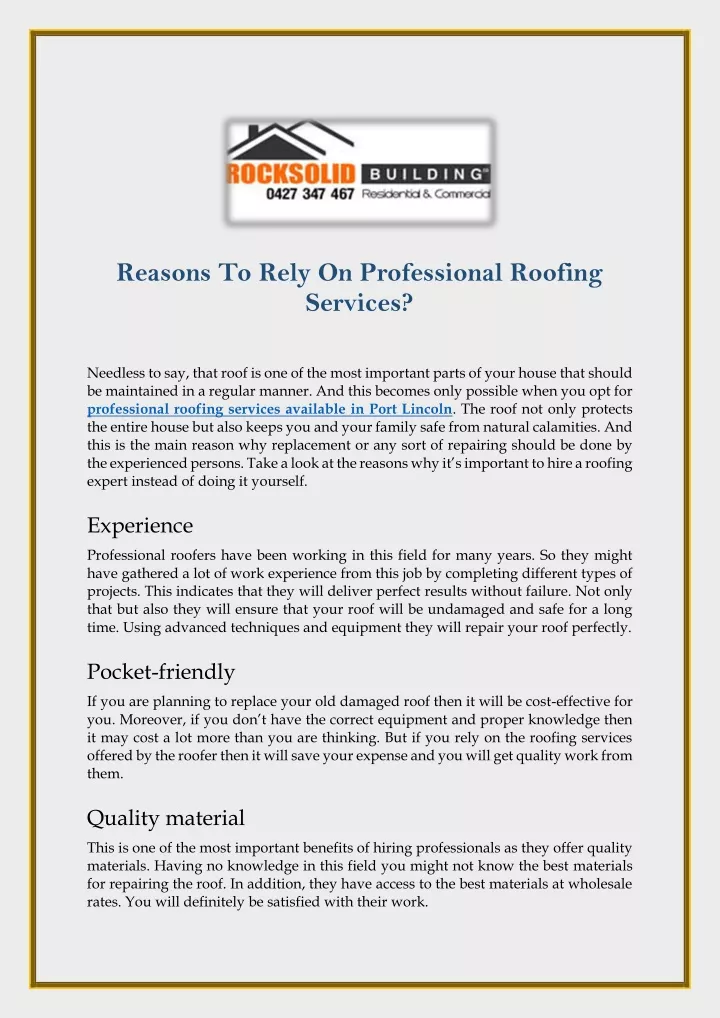 reasons to rely on professional roofing services