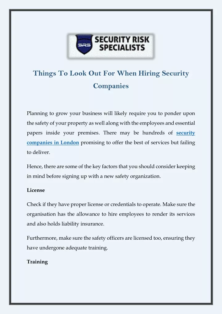 things to look out for when hiring security