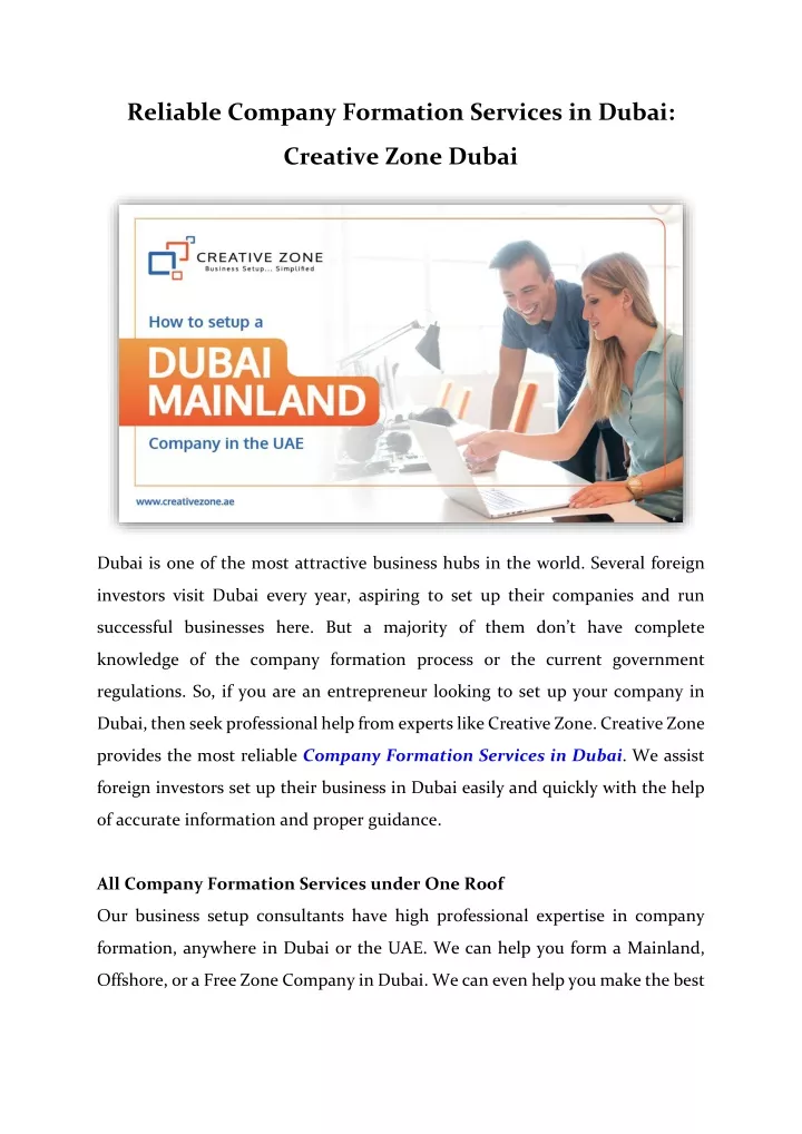 reliable company formation services in dubai