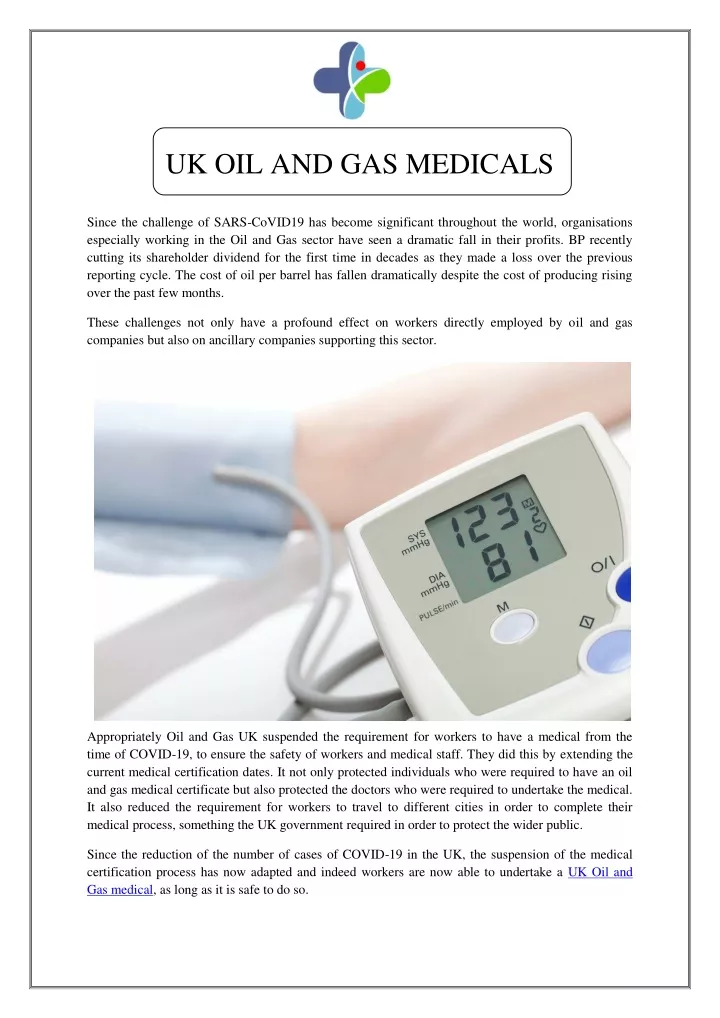 uk oil and gas medicals