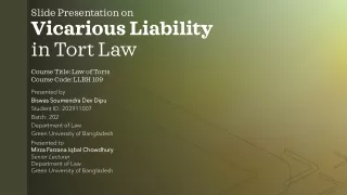 Slide Presentation on Vicarious Liability in Law of Tort
