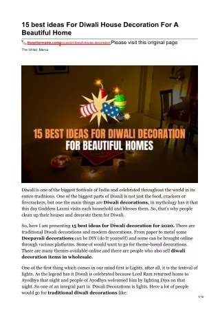 15 best ideas For Diwali House Decoration For A Beautiful Home