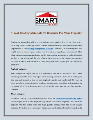 4 Best Roofing Materials To Consider For Your Property