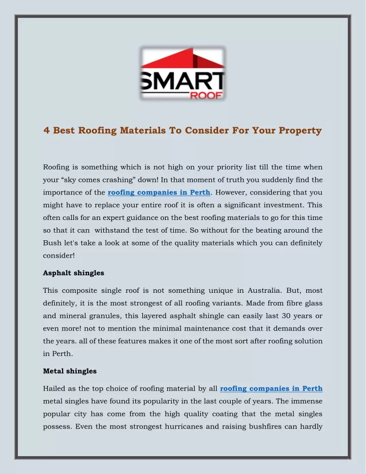 4 best roofing materials to consider for your