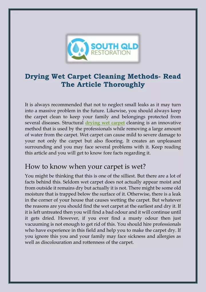 drying wet carpet cleaning methods read