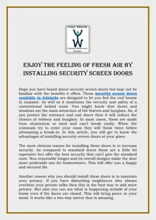 enjoy the feeling of fresh air by installing