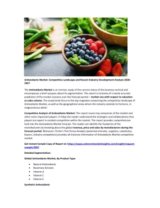 Antioxidants Market Size, Analysis, and Forecast Report 2020-2027
