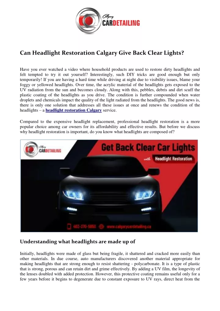 can headlight restoration calgary give back clear