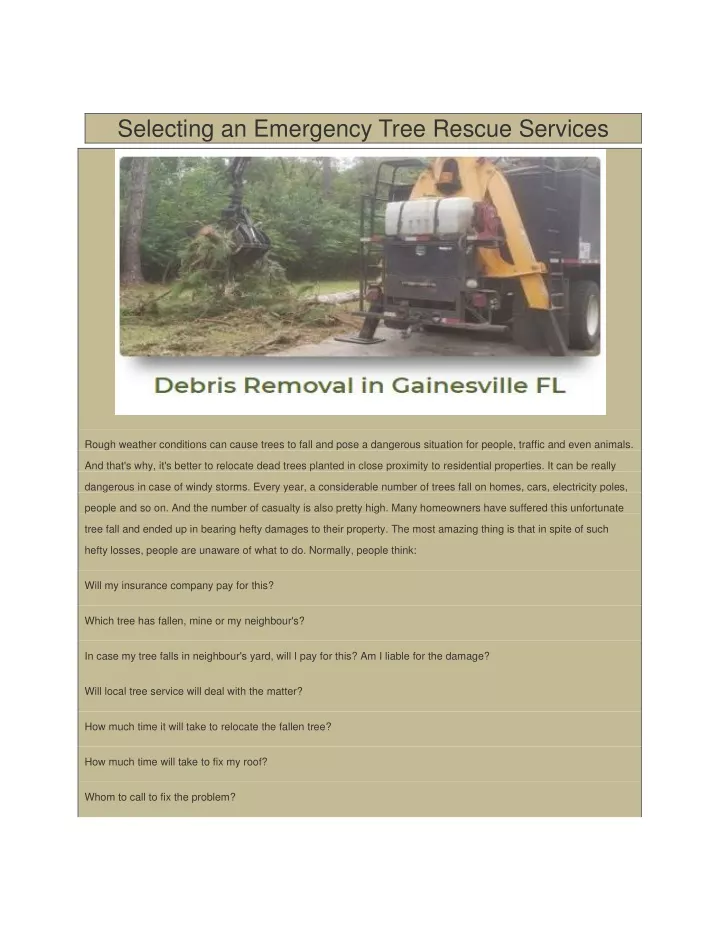 selecting an emergency tree rescue services