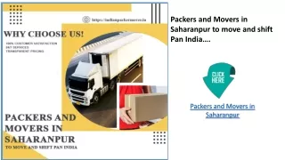 Packers and Movers in Saharanpur to move and shift Pan India