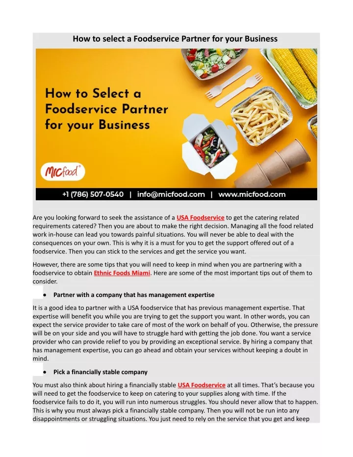 how to select a foodservice partner for your