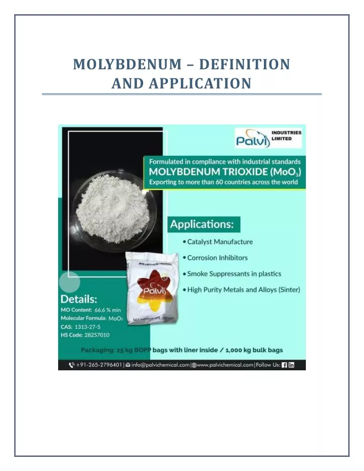 molybdenum definition and application