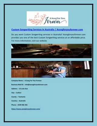 Custom Songwriting Services In Australia | Asongforyouforever.com