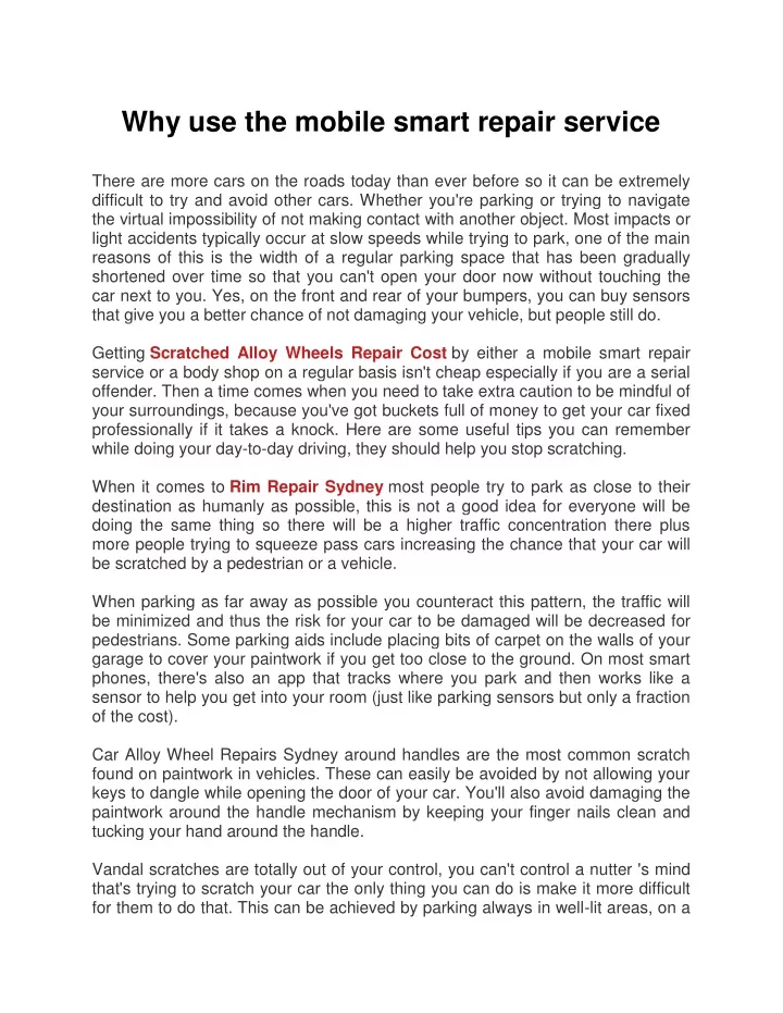 why use the mobile smart repair service