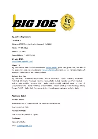 Big Joe Handling Systems