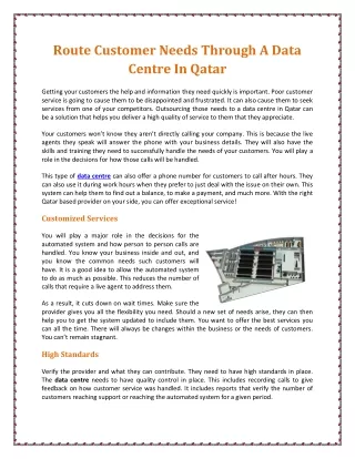 Route Customer Needs Through A Data Centre In Qatar