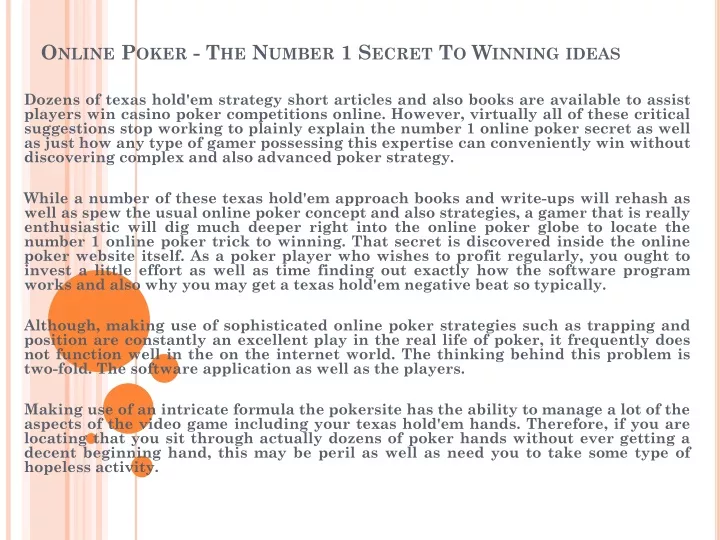online poker the number 1 secret to winning ideas
