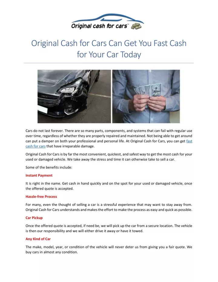 original cash for cars can get you fast cash